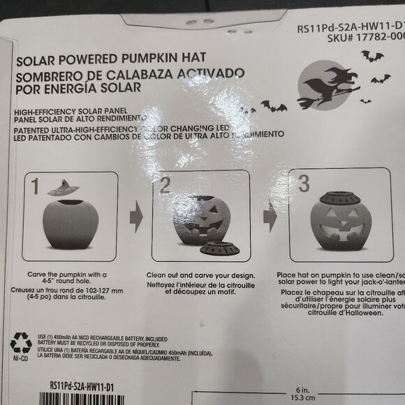 New in Package! EZ Solar Powered Pumpkin Hat/Pumpkin Solar Light - Picture 5 of 7